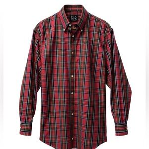 JOS A BANK Travelers Collection Shirts Size M Button Front Plaid Red